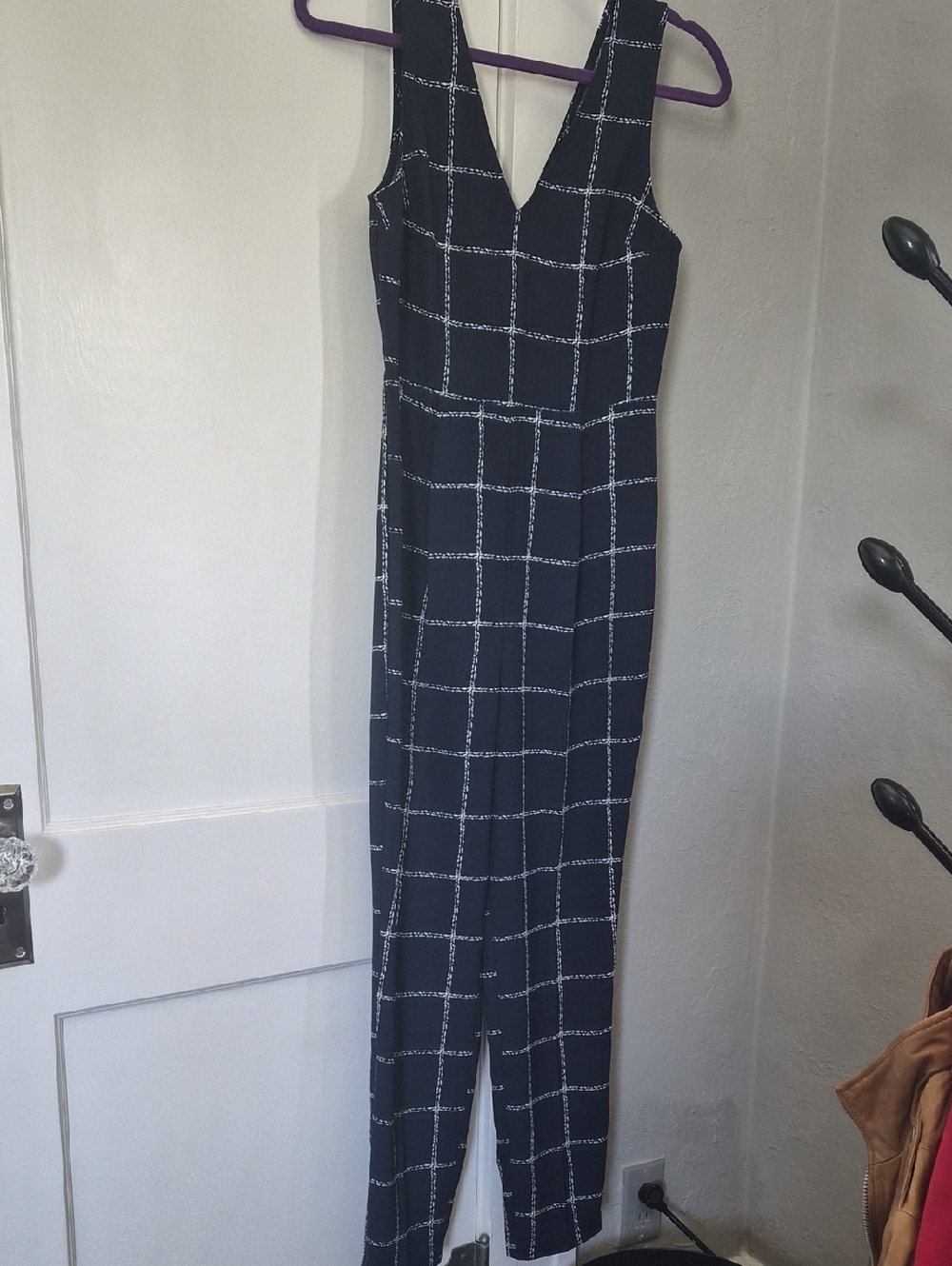 Express Black Grid-Print V-Neck Jumpsuit